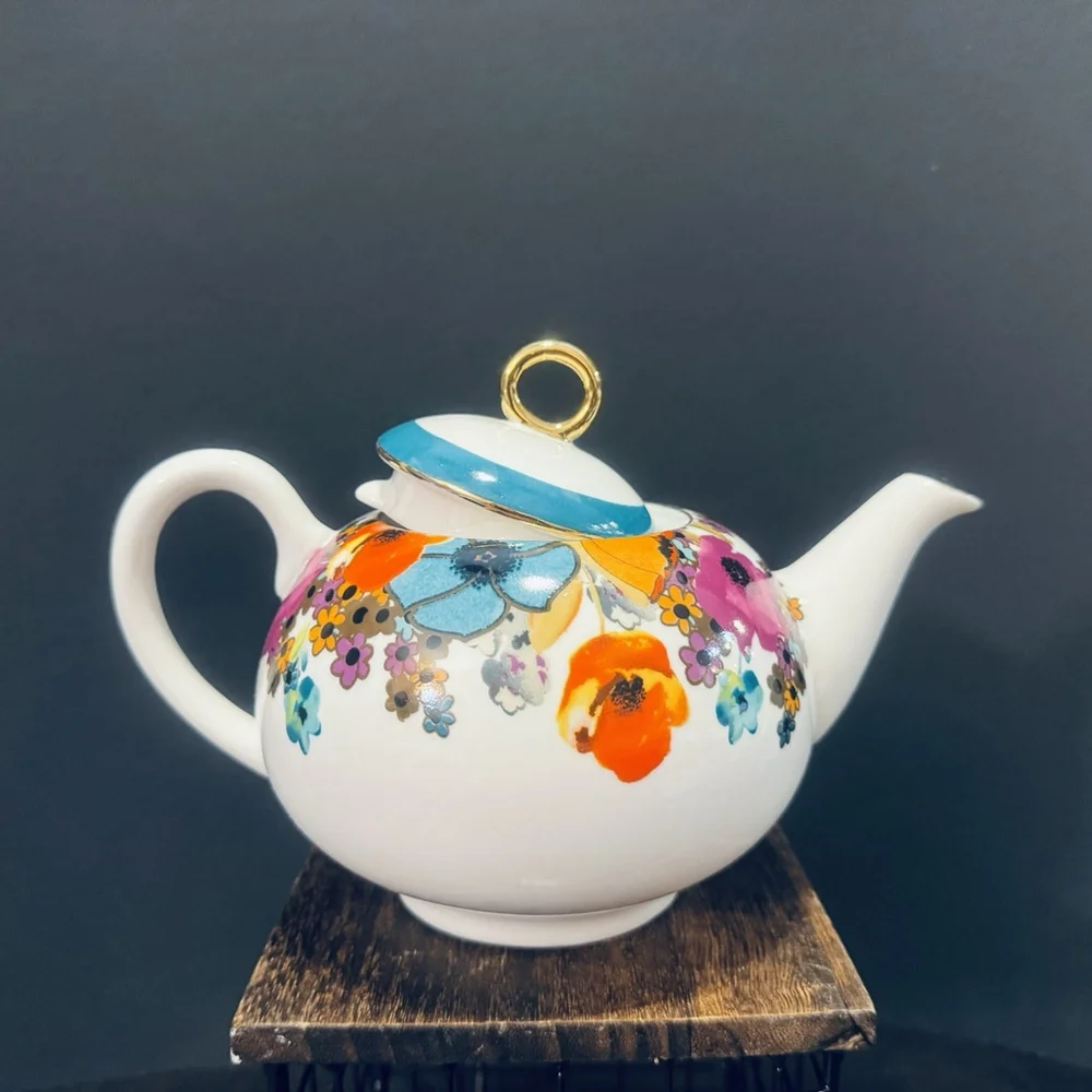 Grace Teaware Meadow Joy Fine Porcelain Teapot with Gold Trim